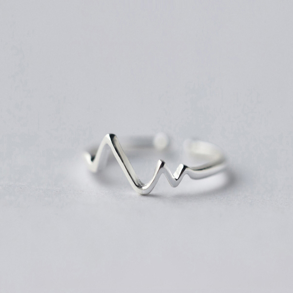 925银戒指女爱的心电图开口戒指指环送女友生日礼物可刻字