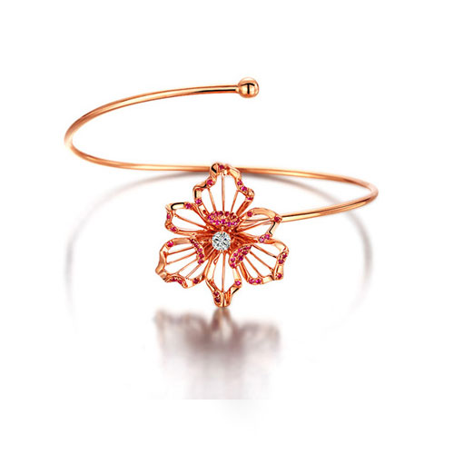 18K金钻石红宝石手镯 设计师款鸢尾花系列 