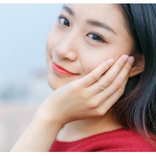 925银戒指女爱的心电图开口戒指指环送女友生日礼物可刻字