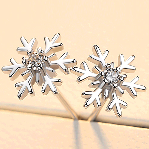 s999纯银耳钉女简约气质韩国创意个性百搭不易过敏圣诞节雪花耳环