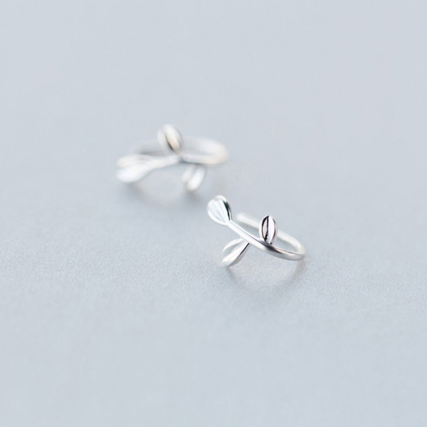 925银叶子耳钉女时尚小清新甜美耳钩气质树叶耳环耳夹耳饰