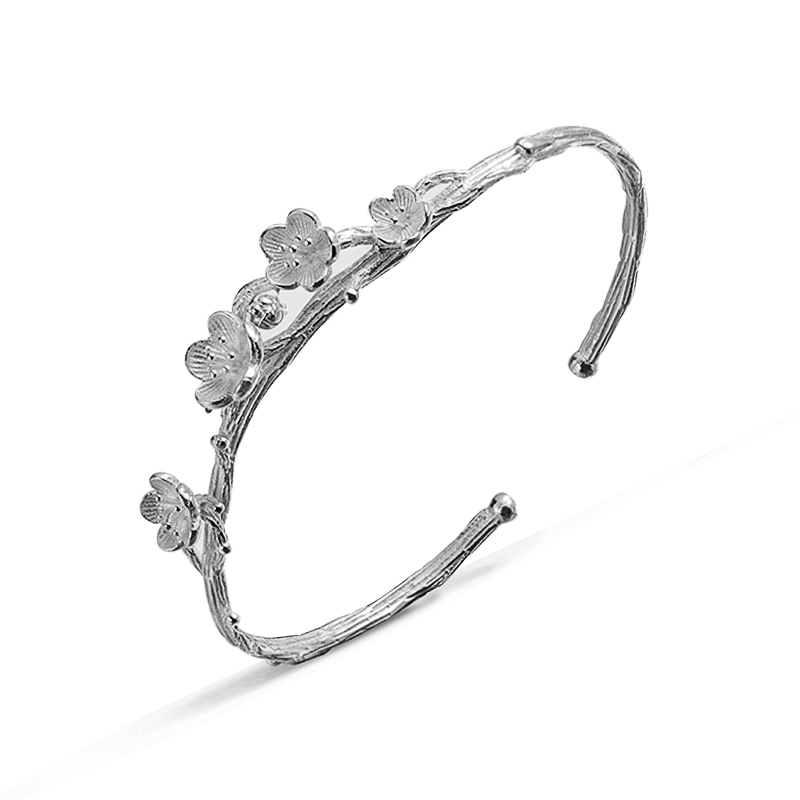 梅花纯银手镯开口银手镯纯银首饰女饰纯银饰品