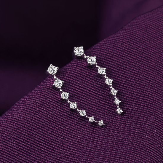 18k白金钻石耳钉女玫瑰金耳勾真钻铂金镶钻个性耳饰