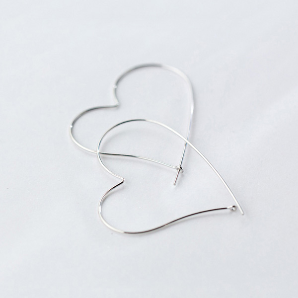 925银耳环耳坠女镂空大爱心夸张耳环气质大耳圈潮流耳饰