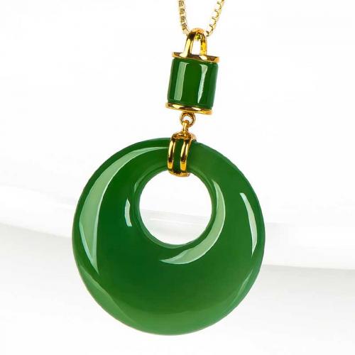 18k金镶嵌 新疆和田玉平安扣 碧玉金镶玉吊坠女玉石挂件