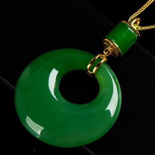 18k金镶嵌 新疆和田玉平安扣 碧玉金镶玉吊坠女玉石挂件