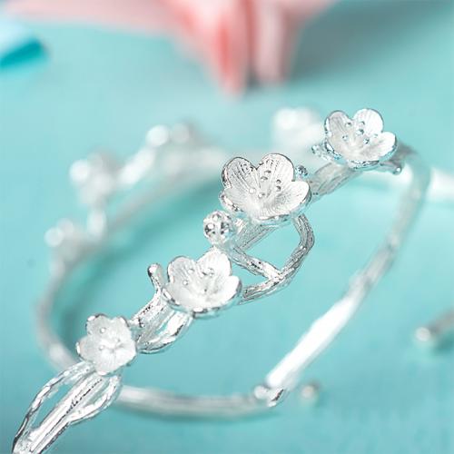 梅花纯银手镯开口银手镯纯银首饰女饰纯银饰品