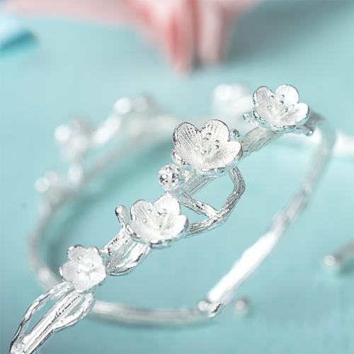 梅花纯银手镯开口银手镯纯银首饰女饰纯银饰品