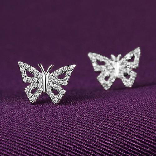18k金钻石耳钉白金蝴蝶群镶钻石耳环黄金彩金耳坠