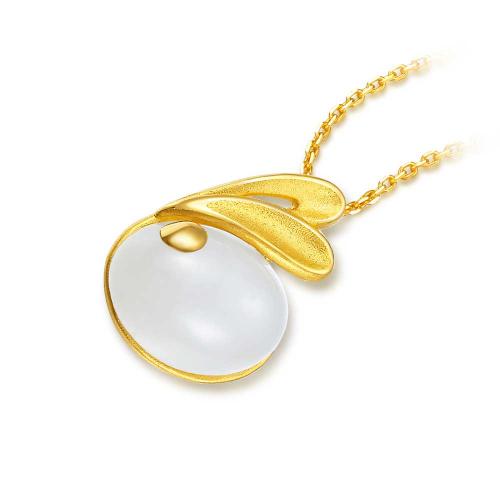 德西尔金镶玉 新款首饰呆萌兔造型 和田玉足金吊坠挂坠