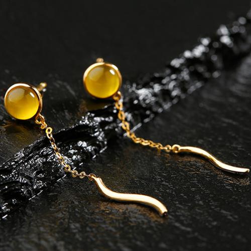 天然葡萄石耳钉18k金耳环女生日礼物送女友简约个性时尚耳挂