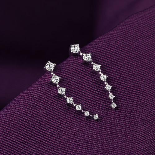 18k白金钻石耳钉女玫瑰金耳勾真钻铂金镶钻个性耳饰