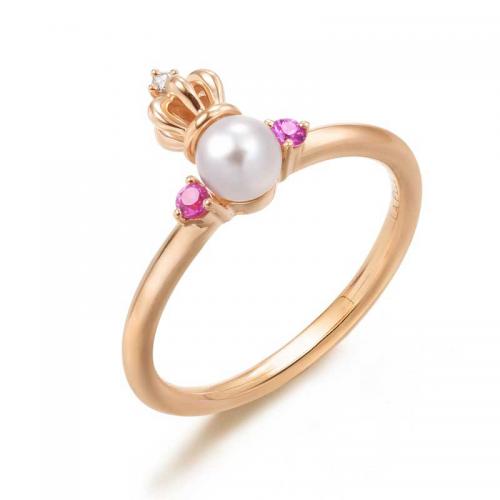 18K金红色黄金La Pelle皇冠珍珠戒指