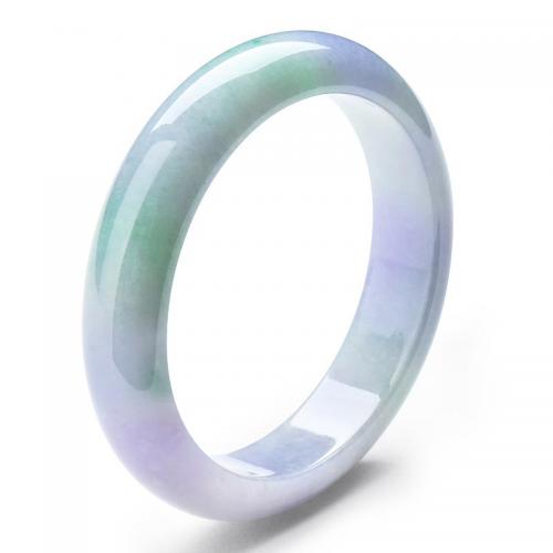 天然翡翠手镯女玉镯子紫罗兰飘绿春彩圆镯A货正品圈