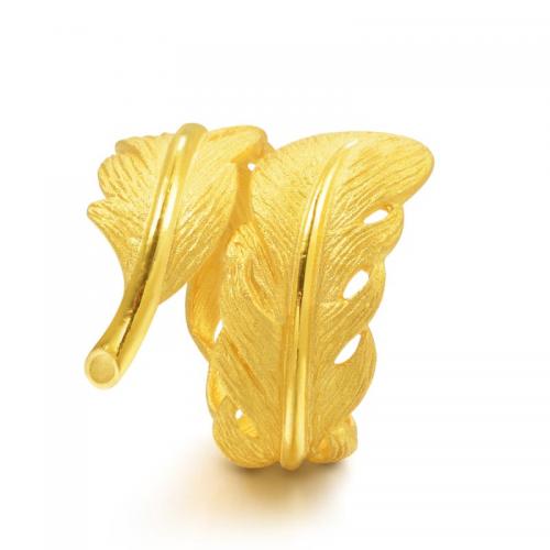 足金饰品爱情密语羽毛黄金戒指女首饰指环