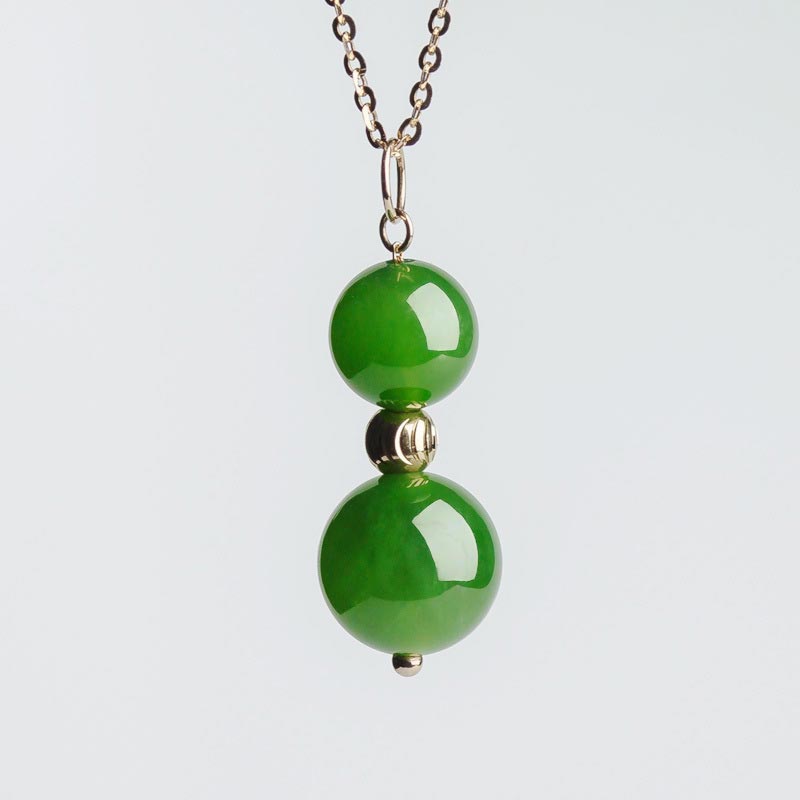 天然和田玉碧玉玉石吊坠18K金项链绿豆挂件