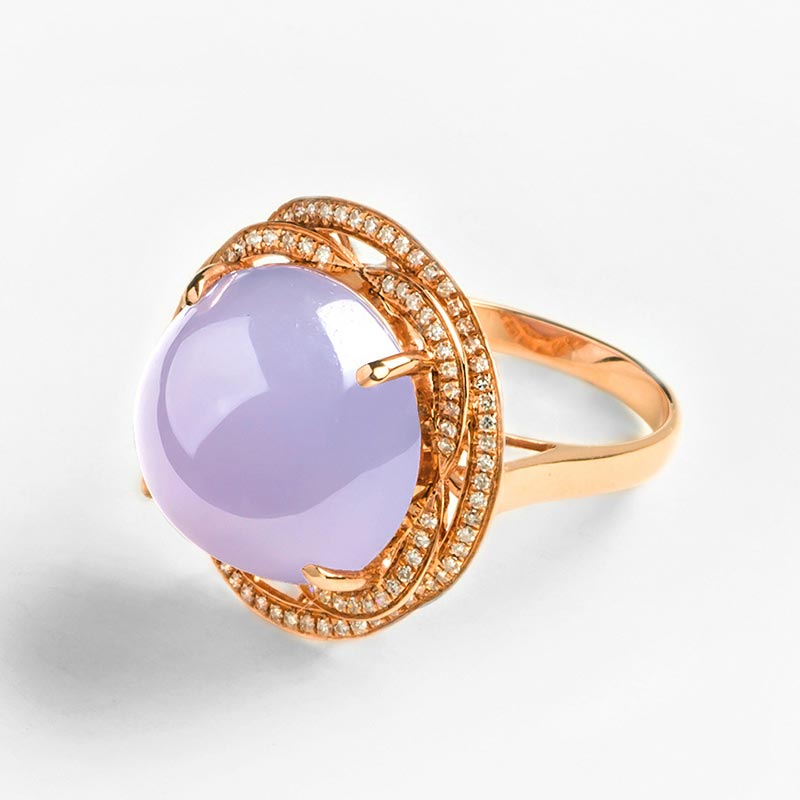 天然翡翠紫罗兰戒指18k金镶嵌钻石女款玉戒指珠宝
