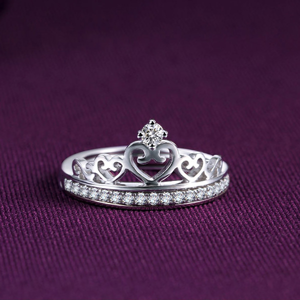 18k金钻石戒指 白金皇冠钻戒女戒 定制铂金玫瑰金情侣对戒