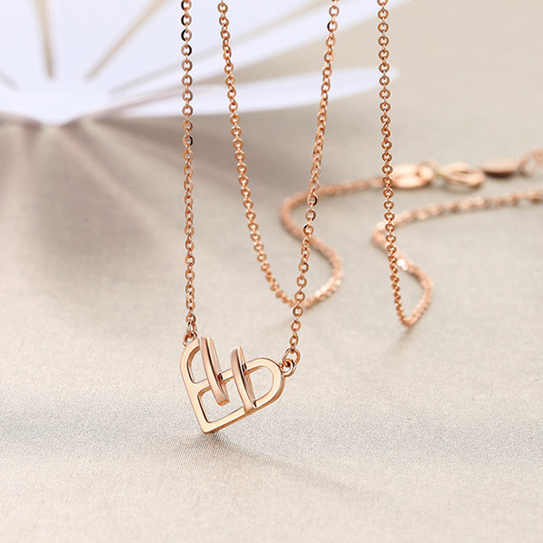 红18K金吊坠玫瑰金彩金项链 女款 爱心交织