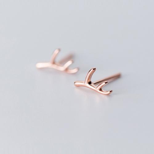 s925银耳钉女韩版时尚可爱鹿角耳钉气质简约动物耳饰