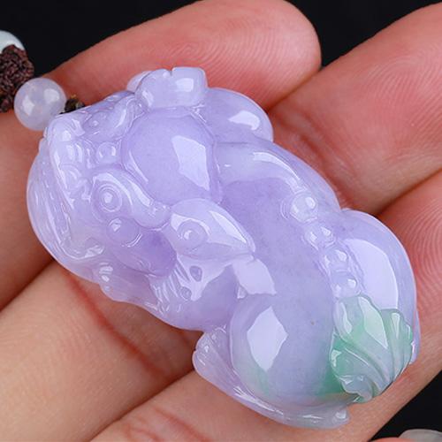 天然A货翡翠貔貅吊坠男女情侣款紫罗兰玉石貔貅玉器玉坠