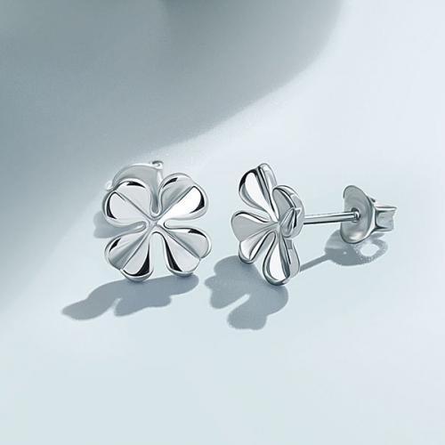925银时尚清新四叶草耳钉女小耳环简约韩国气质银耳饰