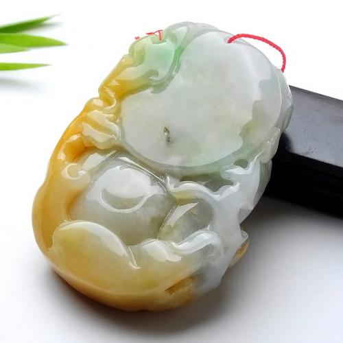 天然A货翡翠寿星吊坠 冰糯种黄翡飘花寿星玉挂坠