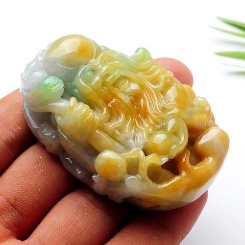 天然A货翡翠寿星吊坠 冰糯种黄翡飘花寿星玉挂坠
