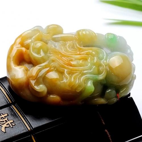 天然A货翡翠寿星吊坠 冰糯种黄翡飘花寿星玉挂坠