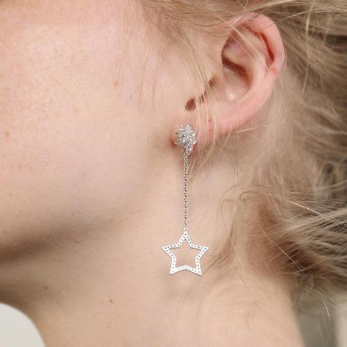 925银星星月亮不对称耳钉女长款显脸瘦的耳环饰