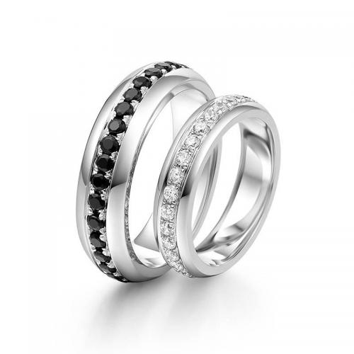 结婚对戒彩钻黑钻石低调奢华白金情侣戒