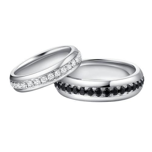 结婚对戒彩钻黑钻石低调奢华白金情侣戒
