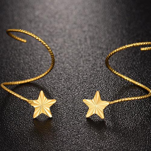 18K金耳钉 玫瑰金耳线彩金耳钉K金耳勾女圆圈五角星正品