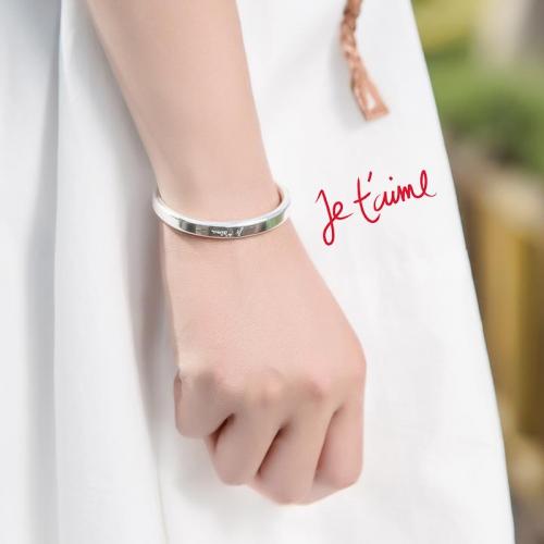 银手镯999纯银女日韩版简约光面生日礼物开口银手镯