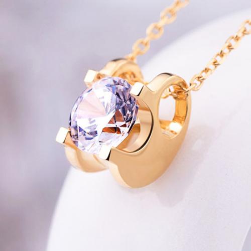 18K白金项链女韩版简约心形托帕石吊坠锁骨链情人节礼物送女友