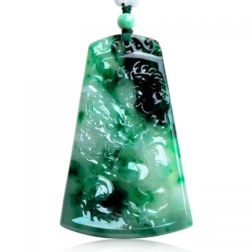 天然翡翠吊坠男玉牌辣绿龙牌挂坠玉佩挂件A货正品证书