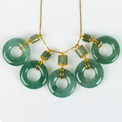 18K金镶嵌冰种翡翠吊坠 翡翠平安扣挂件女 项链正品