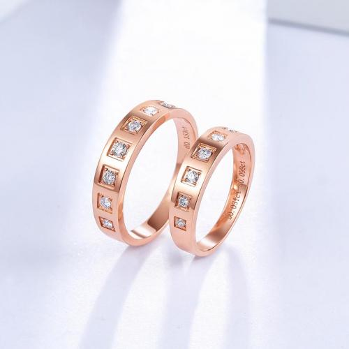 18K金钻石戒指男女款 结婚对戒 玫瑰金求婚钻戒 璀璨