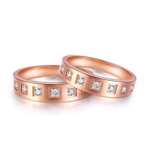 18K金钻石戒指男女款 结婚对戒 玫瑰金求婚钻戒 璀璨