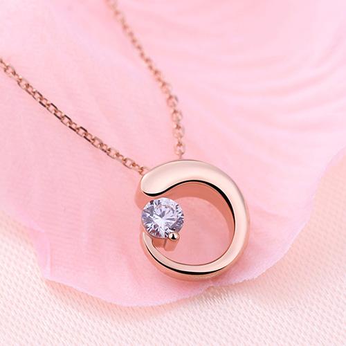 18K彩金项链女玫瑰金锁骨链子简约月亮吊坠情人节送女友生日礼物