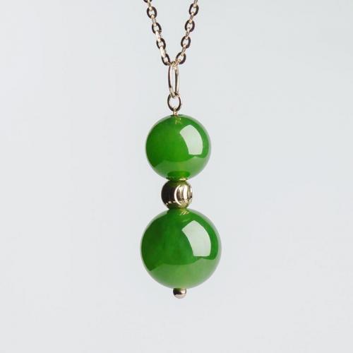 天然和田玉碧玉玉石吊坠18K金项链绿豆挂件