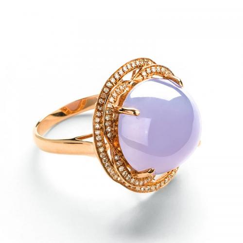 天然翡翠紫罗兰戒指18k金镶嵌钻石女款玉戒指珠宝