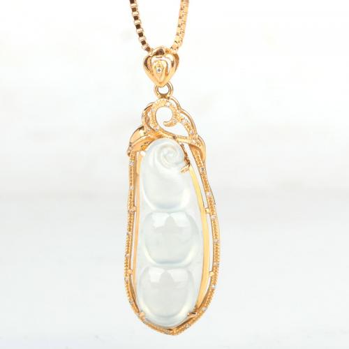 天然A货女款翡翠豆荚项链吊坠冰糯种金镶玉玉坠