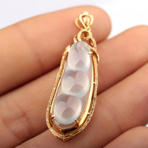 天然A货女款翡翠豆荚项链吊坠冰糯种金镶玉玉坠