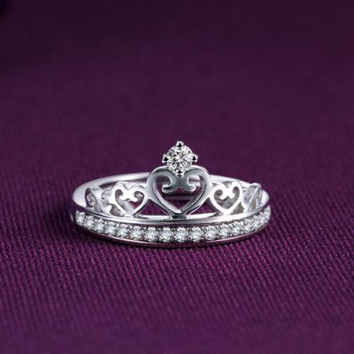 18k金钻石戒指 白金皇冠钻戒女戒 定制铂金玫瑰金情侣对戒