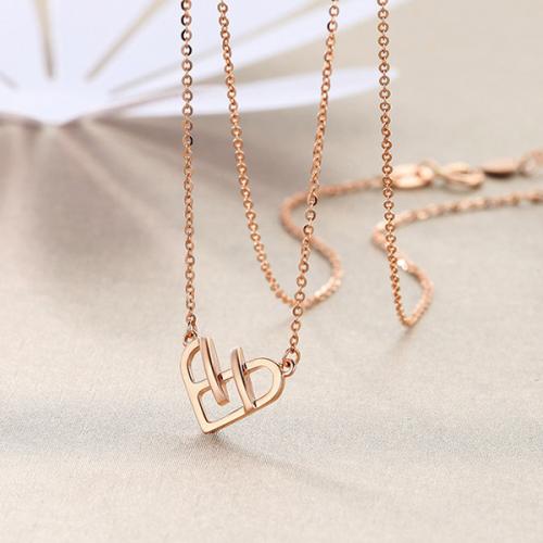 红18K金吊坠玫瑰金彩金项链 女款 爱心交织