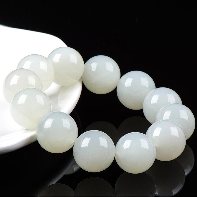 和田羊脂级白玉手链珠子男女款18-18.2mm正品