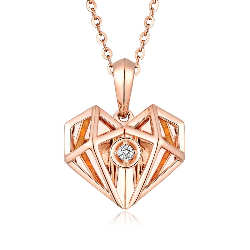 铭心系列双层心形18K金钻石吊坠镭射刻画头像