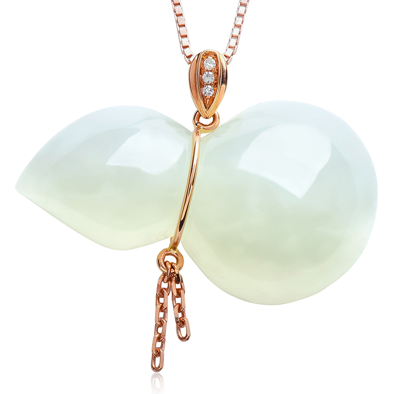 白玉吊坠女项链葫芦挂坠18K玫瑰金镶玉坠