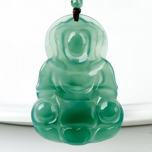 缅甸冰种满绿天然翡翠观音吊坠玉观音吊坠男款A货玉石吊坠